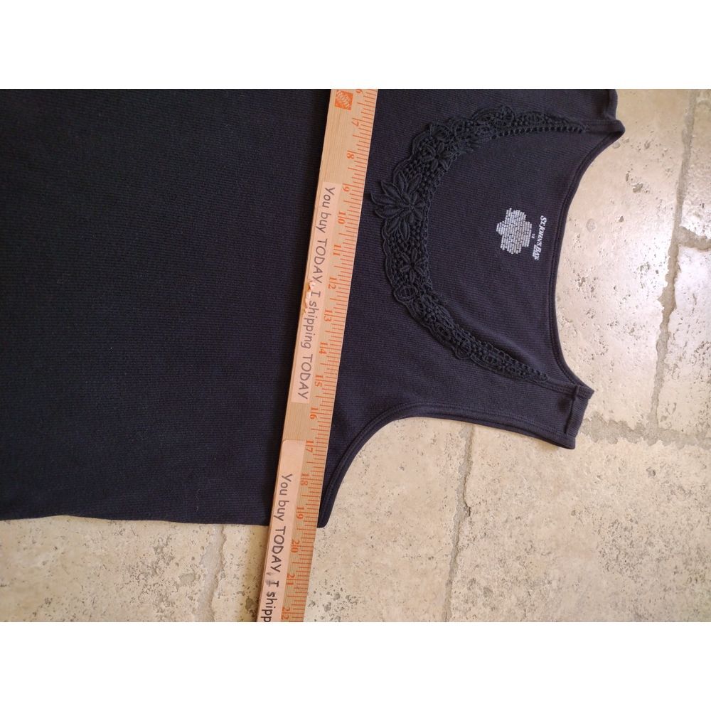 St John's Bay Tank Womens 1X Black‎ Crochet Trim On V Neck  Sleeveless Ribbed - Picture 5 of 8